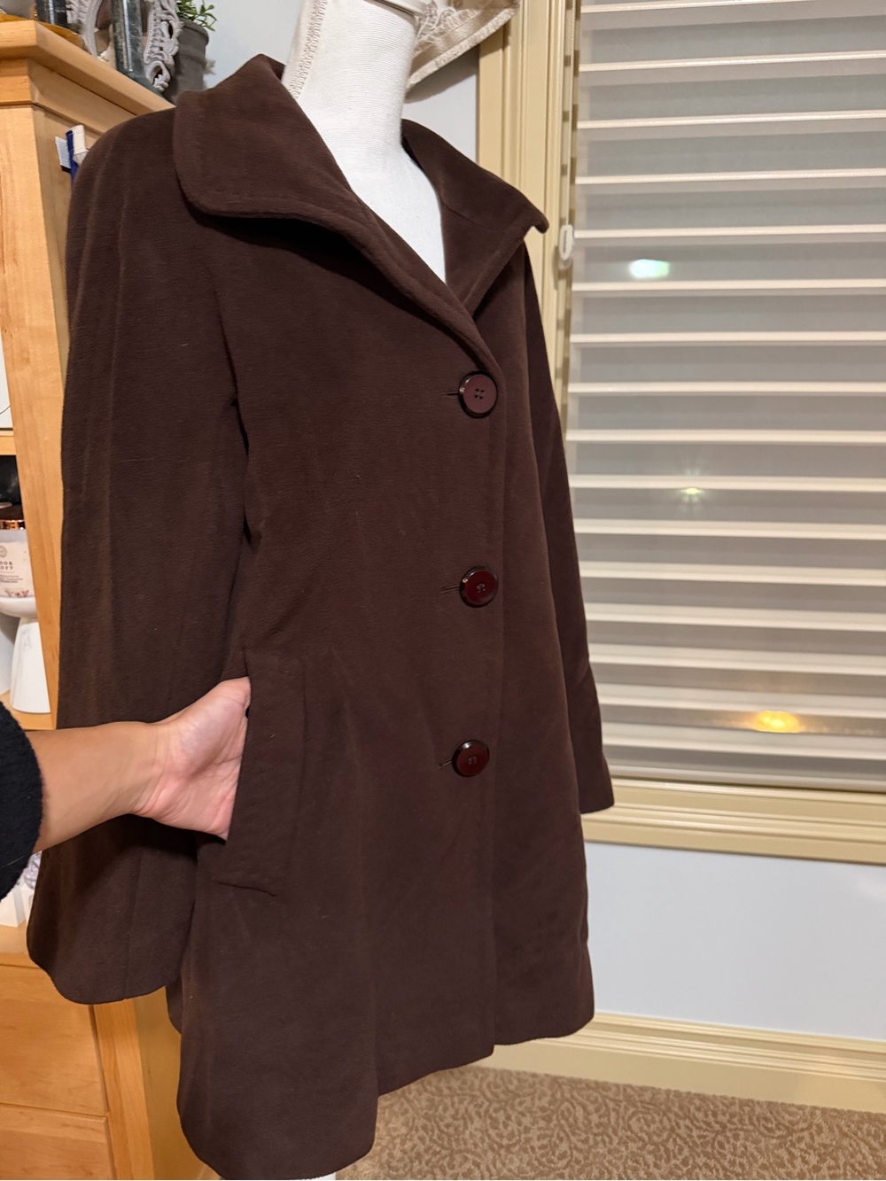 NWOT Ellen Tracy Angora Wool Blend Pea Coat Size 6 Brown - Picture 7 of 16
